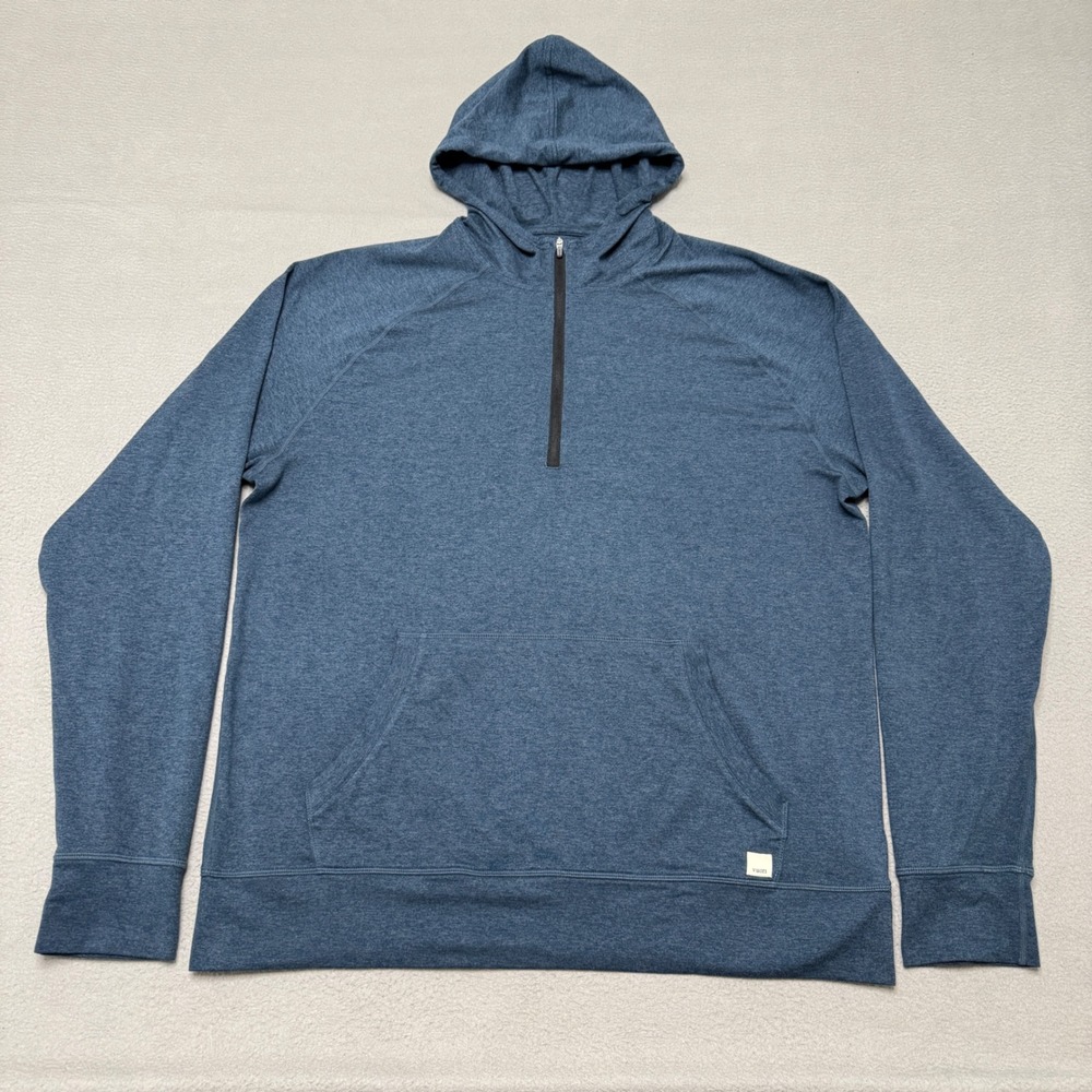 Vuori Ponto Performance Half Zip Hoodie Mens L Blue Heather V244 Pullover